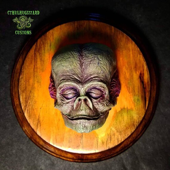 Rotten Green Color version . Fetal Pumpkinhead with eyes skull relief painted