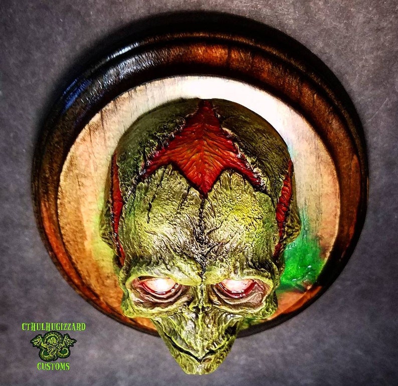 Rotten Green Color version . Fetal Pumpkinhead with eyes skull relief painted