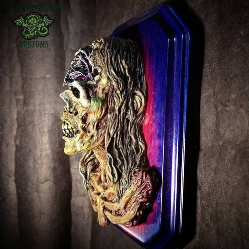 Crimson Peak Ghost 1/3rd scale relief hand painted resin casting mounted on a stained wood wall shops plaque , Zombie Color variant.