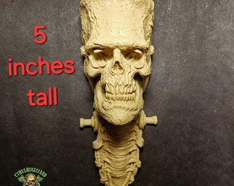 Frankenstein Skull With Spine and Neck Bolts Unpainted Resin