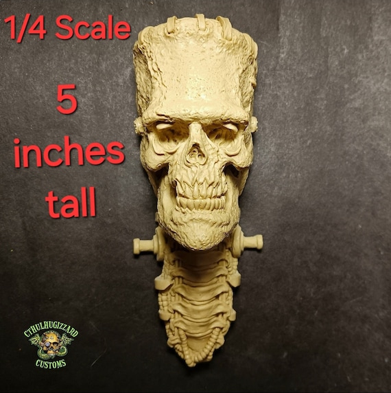 Frankenstein Skull With Spine and Neck Bolts Unpainted Resin