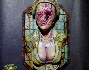 Silent Hill Nurse  full torso relief  with Creepy Tile wall plaque painted