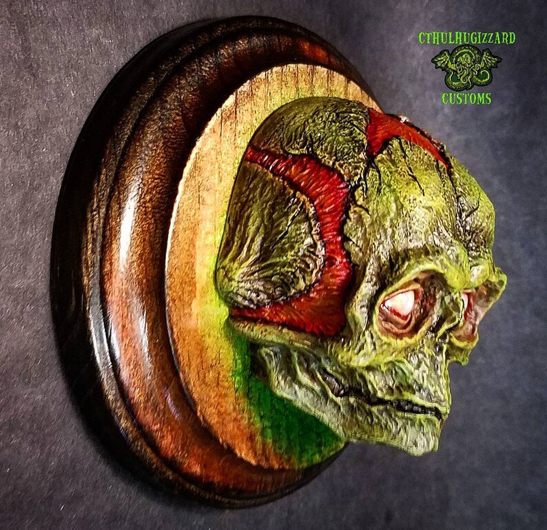 Rotten Green Color version . Fetal Pumpkinhead with eyes skull relief painted