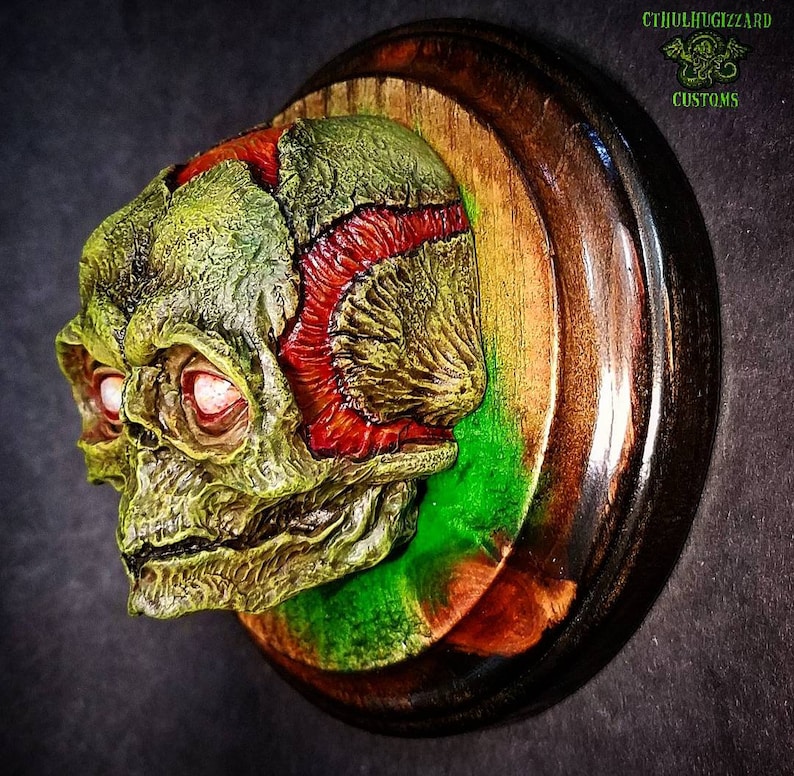 Rotten Green Color version . Fetal Pumpkinhead with eyes skull relief painted