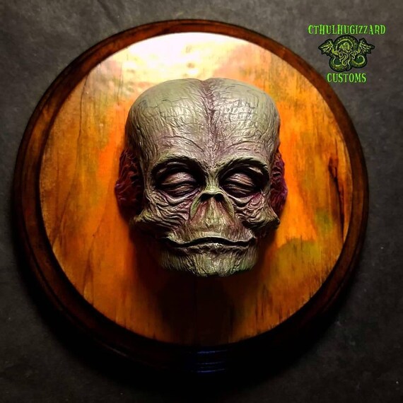 Rotten Green Color version . Fetal Pumpkinhead with eyes skull relief painted