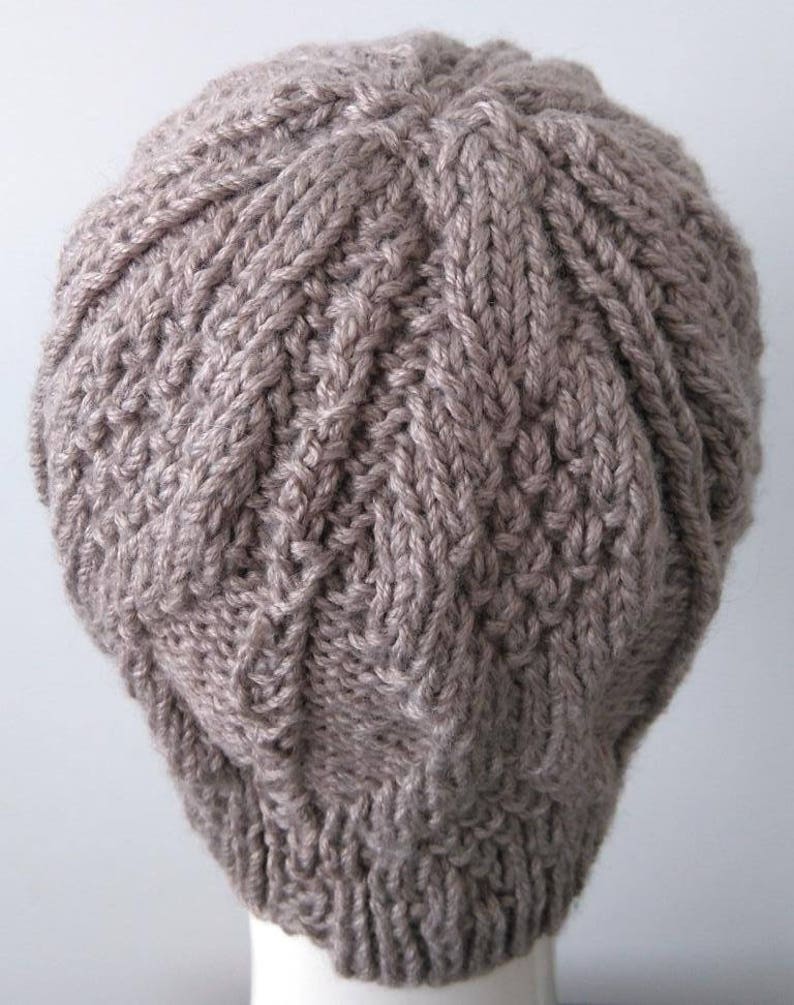 Lge Tan Light Grey Hand Knitted Mens Beanie