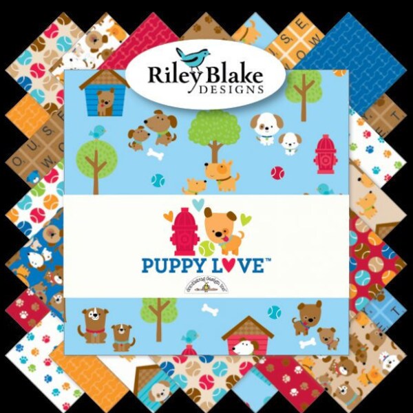 Puppy Love Fat Quarter Bundle by Doodlebug Designfor Riley Blake - 18 Pieces