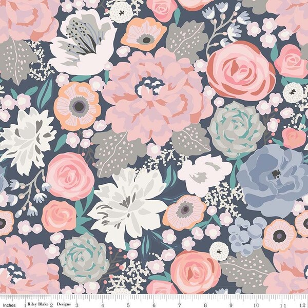 Edie Jane Main Navy Fabric by Deena Rutter for Riley Blake | C8180-Navy | Quilt Fabric | Floral Fabric |Floral Quilt Fabric