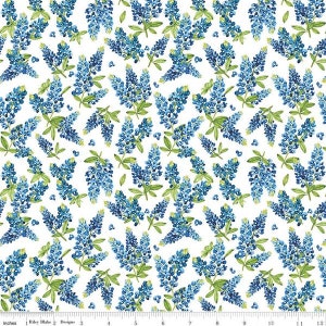 Bluebonnet Breeze Fabric, White Bluebonnets Fabric by Riley Blake Designs, C11643-WHITE, Floral Fabric, Cotton Quilt Fabric