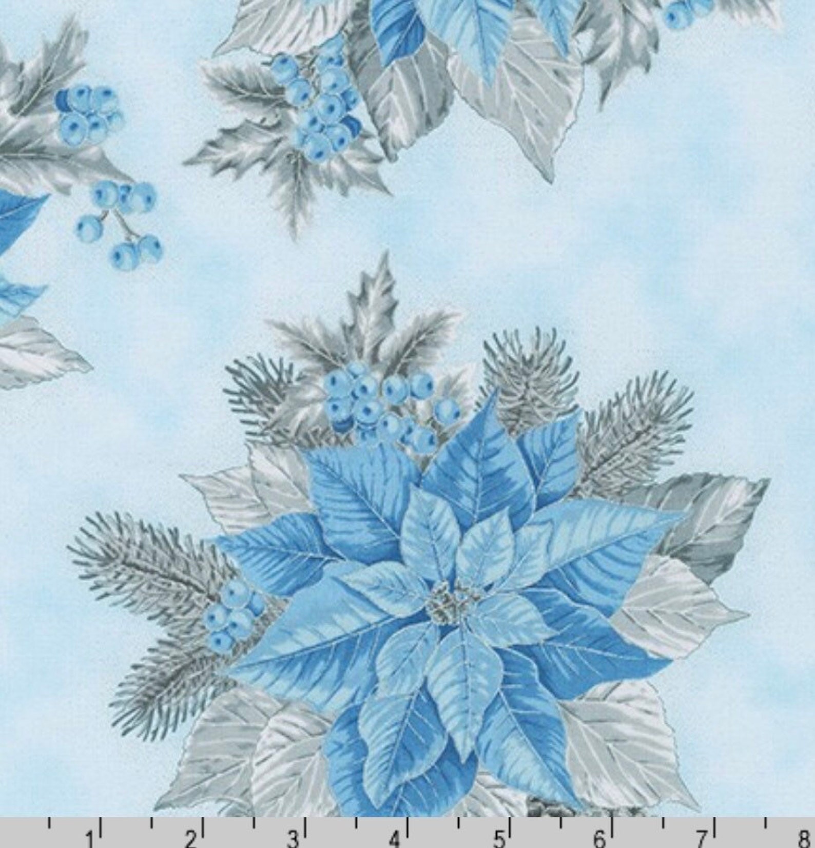 Holiday Flourish 13 BLUE Poinsettia Fabric by Robert Kaufman Etsy