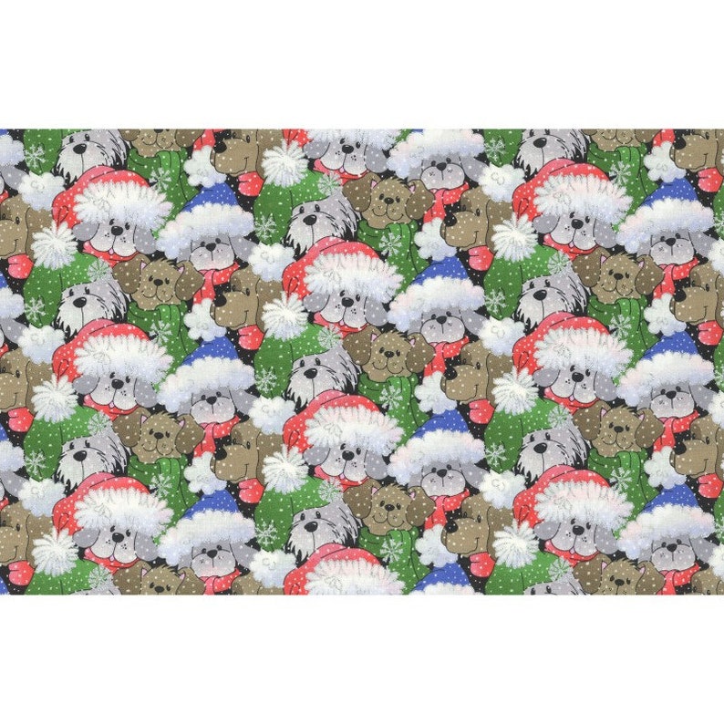 Puppy Christmas Fabric by Crafty Cottons