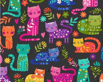 Cats Andover Gray Cotton Fabric Remnant 26 x 43