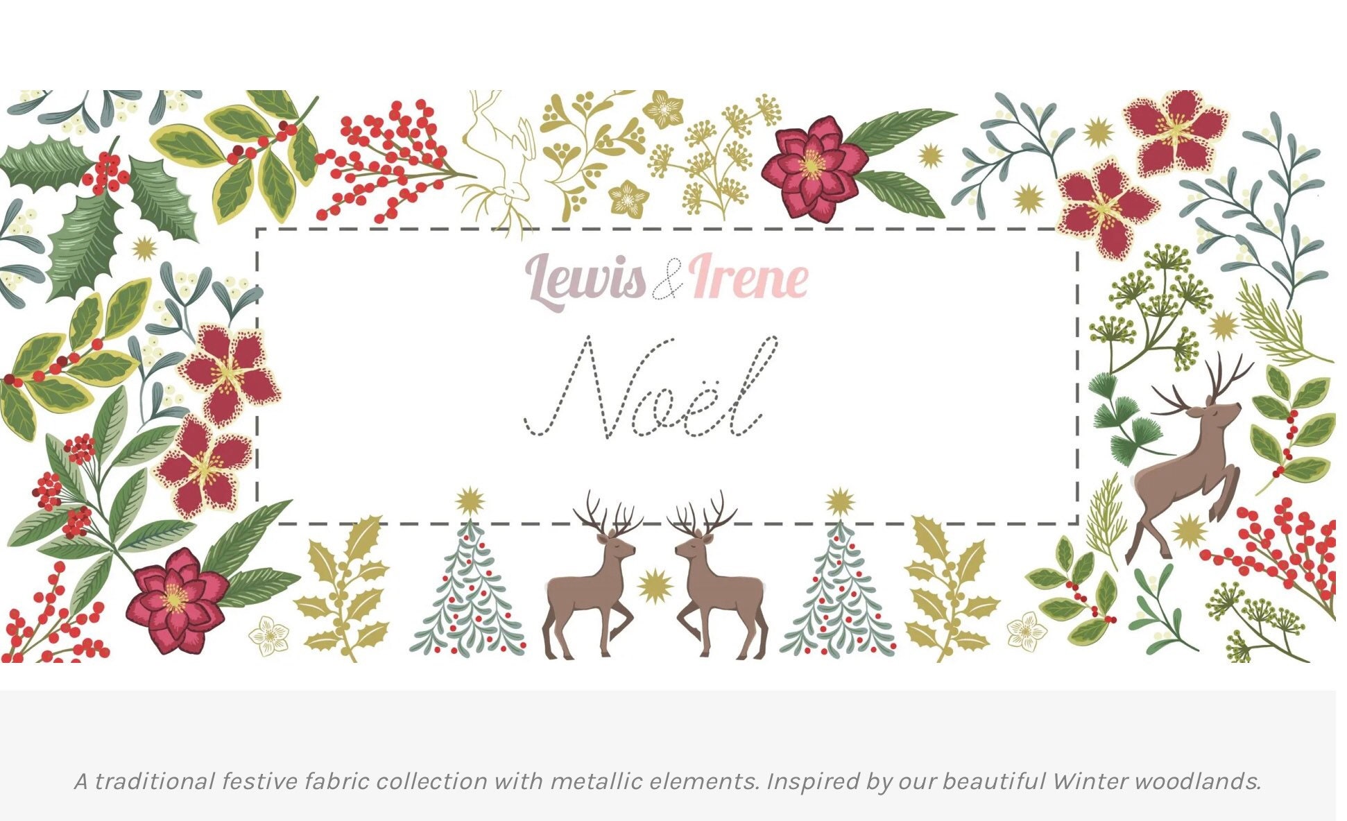 Lewis & Irene Noel Fabric Collection Metallic Gold Stars and Berries on Red QSQ100% Cotton LAST RESTOCK!
