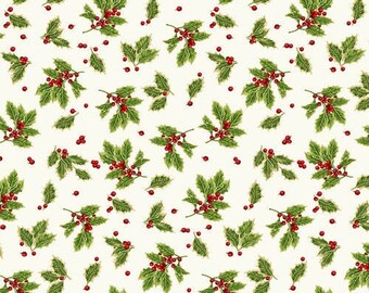 HOLIDAY CHARM 4267 BY RJR FABRICS HOLLY LEAVES & BELLS NEW COTTON 2.5 yd EOB