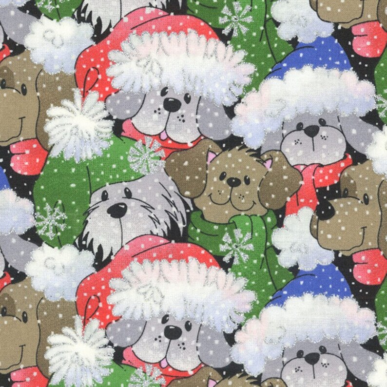 Puppy Christmas Fabric by Crafty Cottons