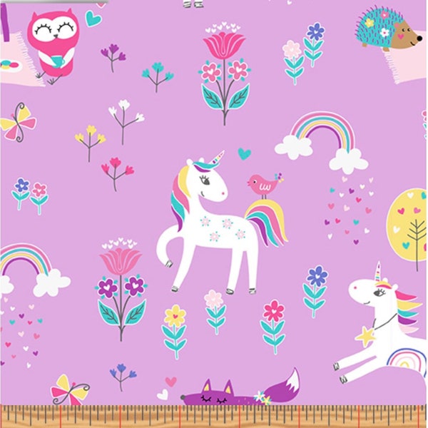 Unicorn Magic ~ Magical Forest Fabric by Kanvas Studio, Quilt Fabric, Rainbow Fabric, Unicorn Fabric, Floral Fabric