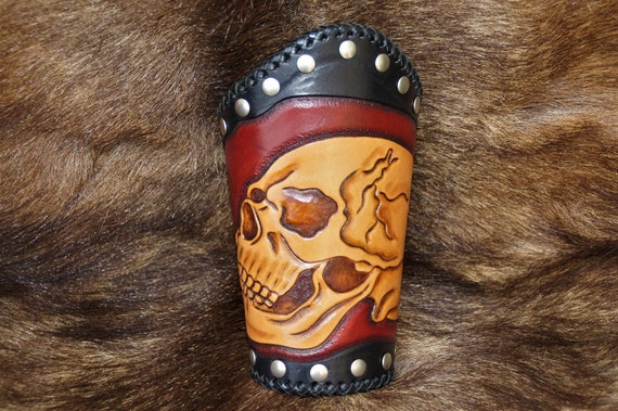 Bracer Skull and Bones Personalized Leather Archery Arm Guard 