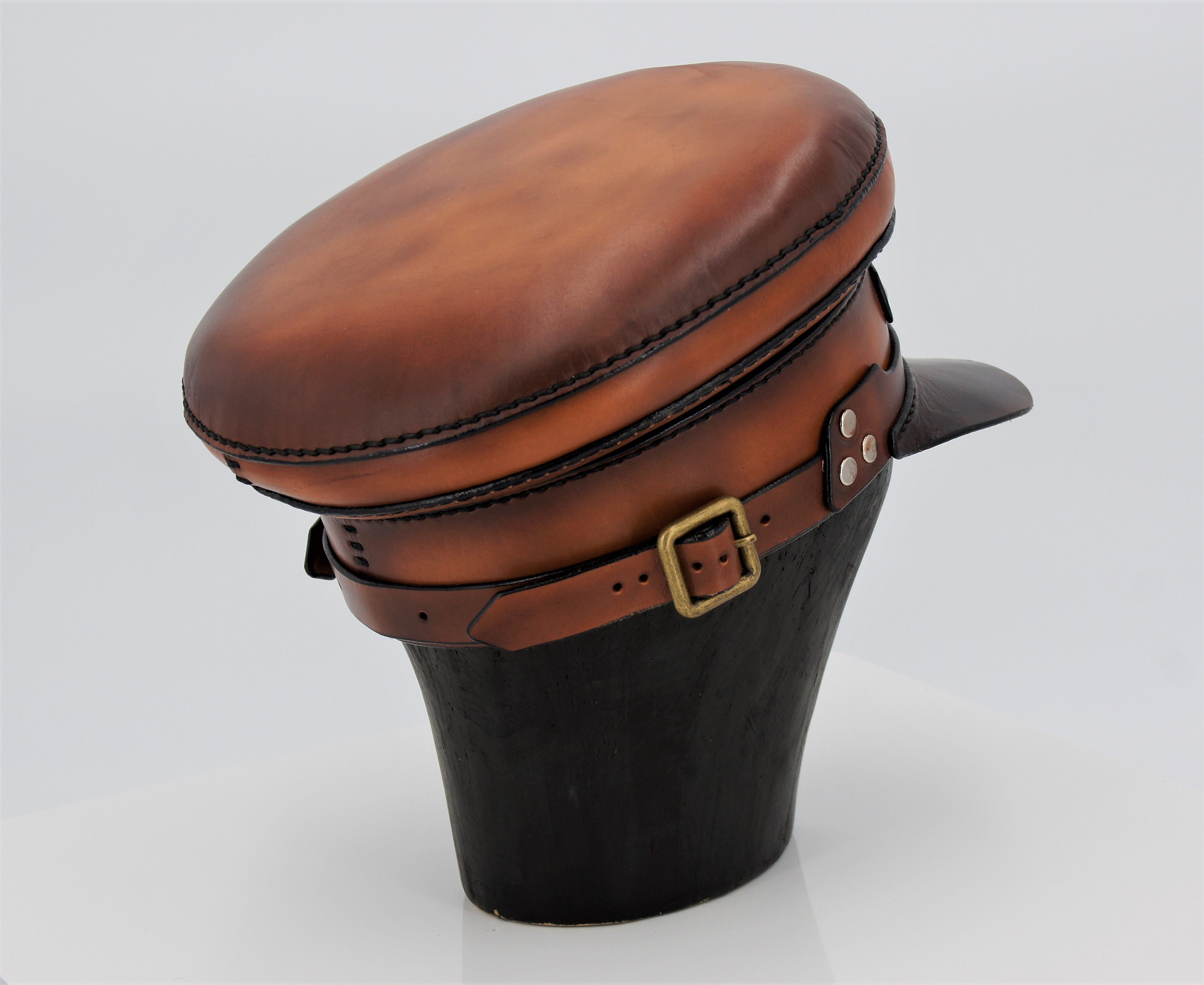Handmade Leather Cap, Train Conductor Cap, Steampunk Cap
