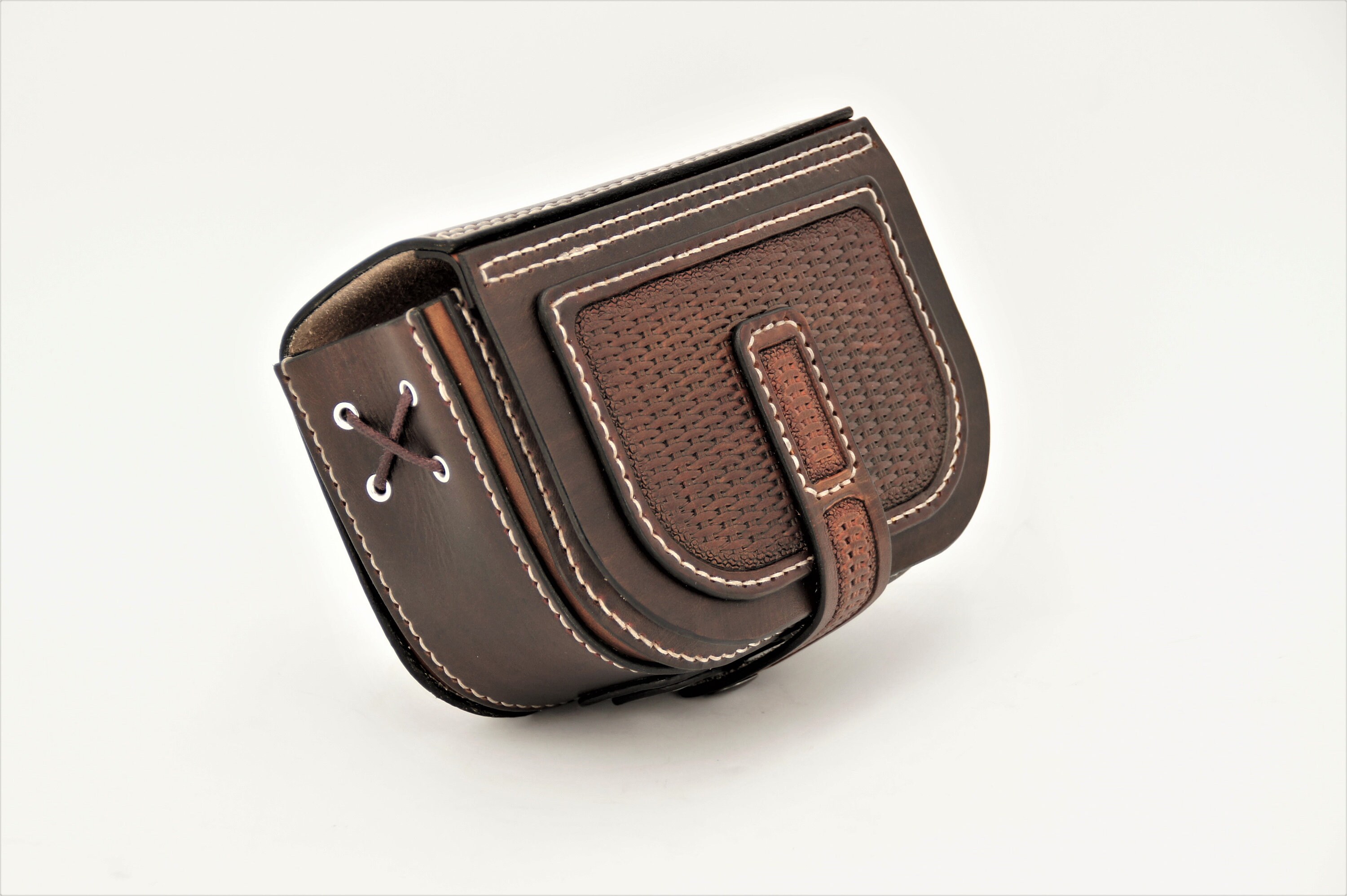 Handmade Leather Lapis Lazuli Belt Saddle Bag Style SB29 - Brown Leather Tooled Saddle Bag - Double J Saddlery main image 2