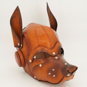 Handmade high-quality leather mask, animal mask, dog mask made of high-quality cowhide, sewn and dyed by hand, unique