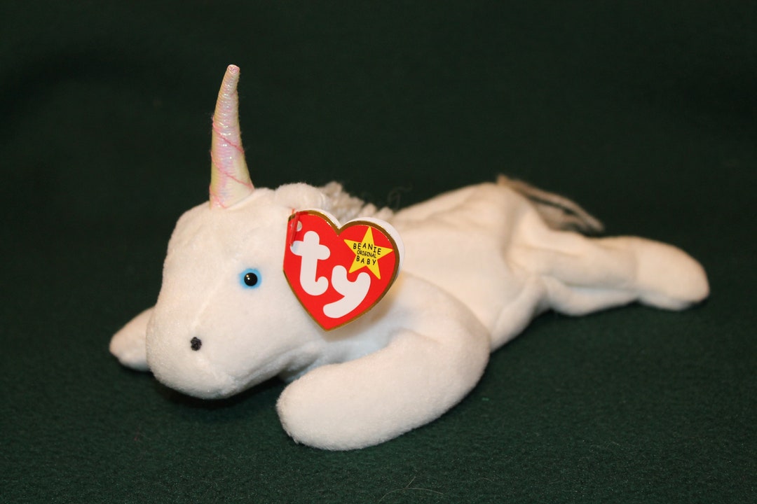 Vintage Ty Mystic Unicorn Beanie Baby: Iridescent Horn, Yarn Hair, Retired 