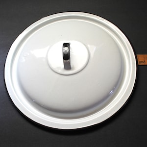 Vintage White with Black Rim Trim Enamelware Replacement Lid Farmhouse Kitchen Decor