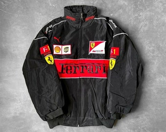 Gestickte Ferrari F1 Jacke Rennjacke Formel 1 Vintage Vintage Unisex Y2K 90er Jahre StreetwearRacing Weihnachtsgeschenk Herrenbekleidung