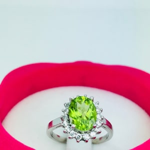 Anniversary peridot silver ring, Peridot ring ,wedding peridot diamond ring,wedding ring Size  6 (US) .
