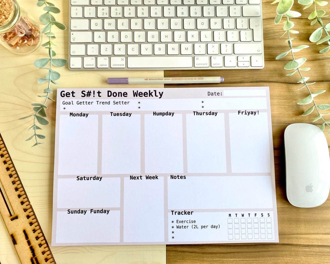 A4 Weekly Planner Notepad With Tear off Sheets // Get Shit Done Deskpad ...