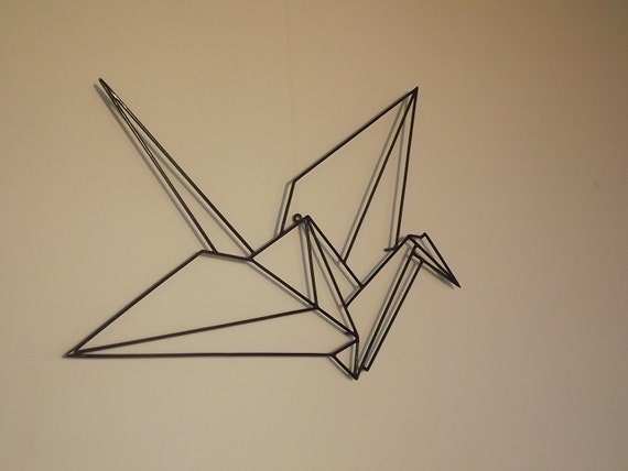 Grue Dorigami Noir Grue Japonaise Sculpture De Mur Original Objet Unique Sculpture En Métal Art En Métal Moderne Décor à La Maison Art