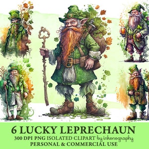 Lucky Leprechaun Clipart Png, Watercolor Leprechaun Png Clipart Bundle, Gnome Png Patrick Watercolor Saint Patricks, Shamrock Clipart Bundle