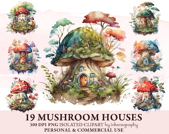 Mushroom Houses Clipart Bundle, Fairy Houses Clipart, Fairy Fantasy Clip Art Png Commercial Use Junk Journals Magical Mushrooms Cottagecore