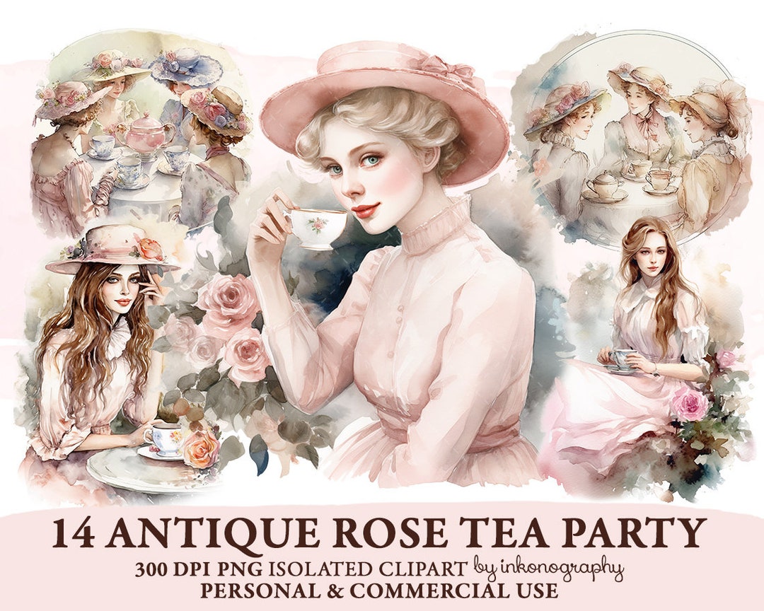 Antique Rose Garden Tea Party Clipart Bundle, Victorian Ladies ...