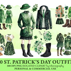 Idées de tenues pour la Saint Patrick, Collage numérique, Téléchargement instantané, Digital Clipart Bundle, Scrapbooking, Junk Journal Girl Fashion Board