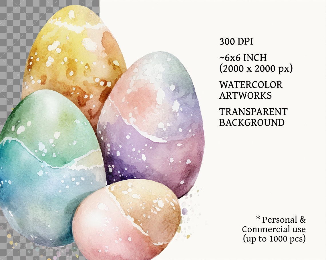 Pastel Watercolor Easter Eggs Png Bundle, Clipart Bundle, Spring ...