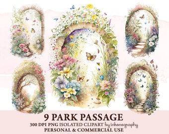 Watercolor Garden Png, Spring Clipart Bundle, Park Trellis Clipart, Cute Watercolor Scenes, Plants Herbs Png, Floral Clip Art, Secret Garden