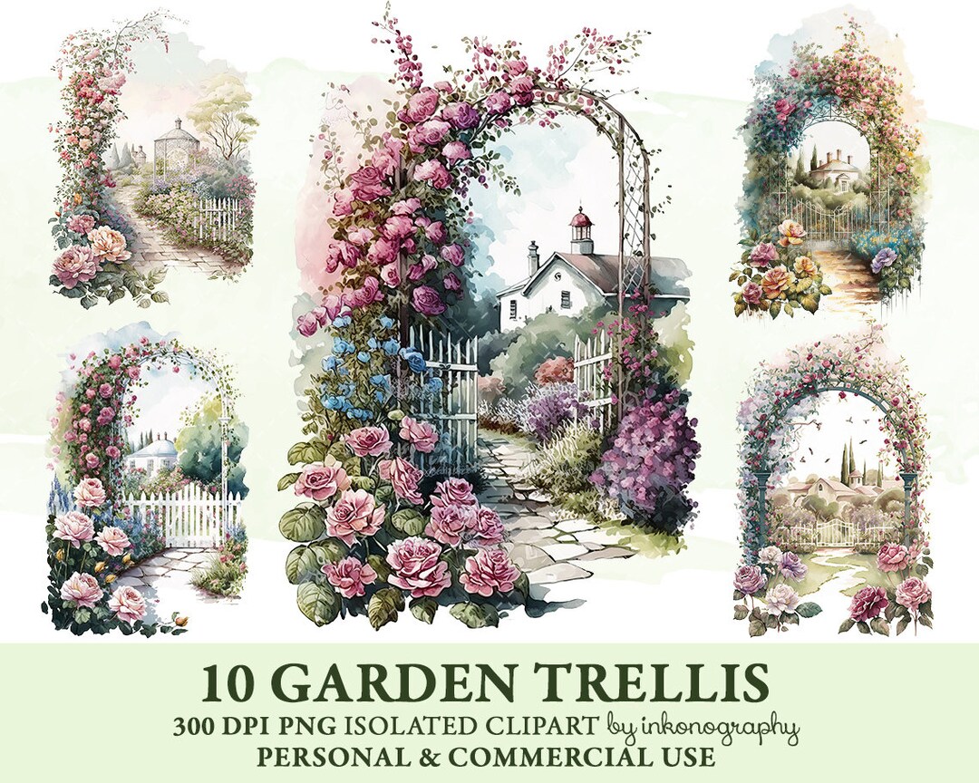 Rose Garden Clipart Bundle, Png, Watercolor Gardening, Garden Clipart