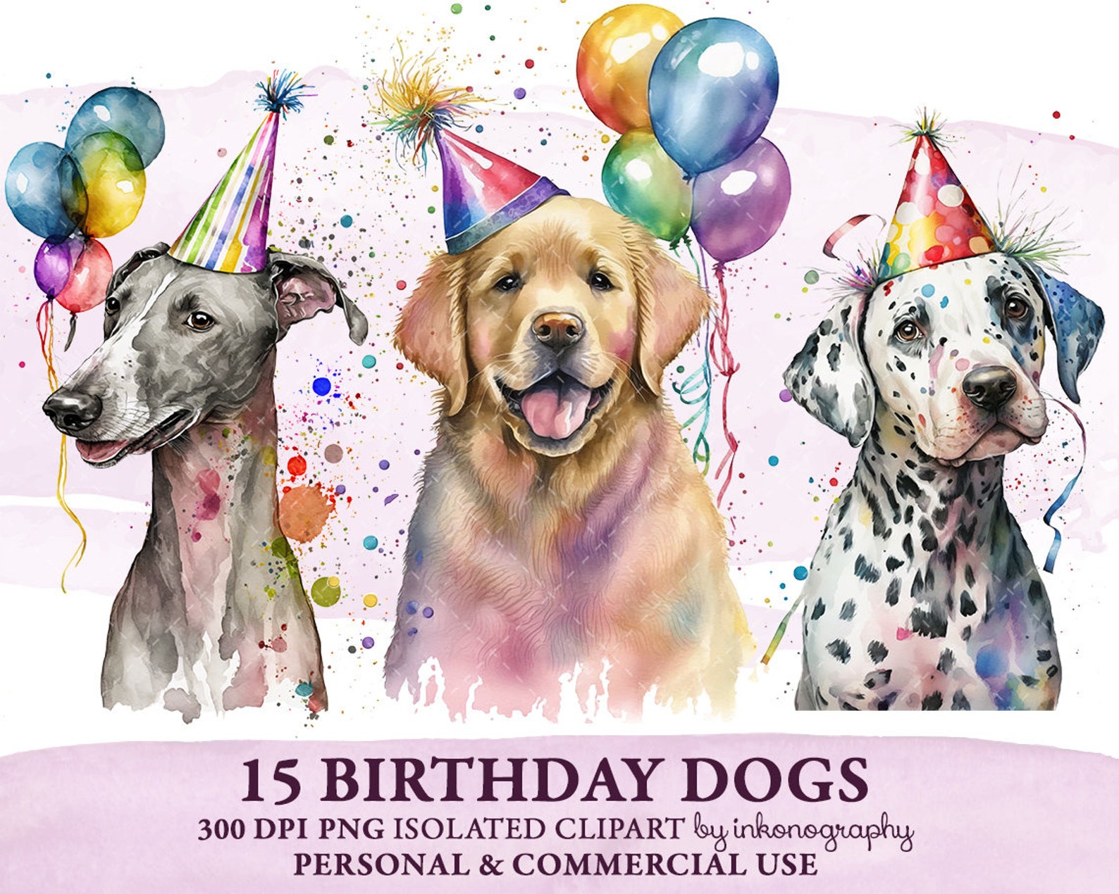 Watercolor Dogs Clipart Bundle PNG Funny Puppy Labrador Border Bearded ...