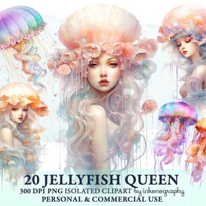 Aquarell Meerjungfrau Clipart Bundle, Qualle Medusa Fantasy Meerjungfrau PNG, Pastell Aquarell, digitale Ozean Art Planner Mädchen Journal Aufkleber