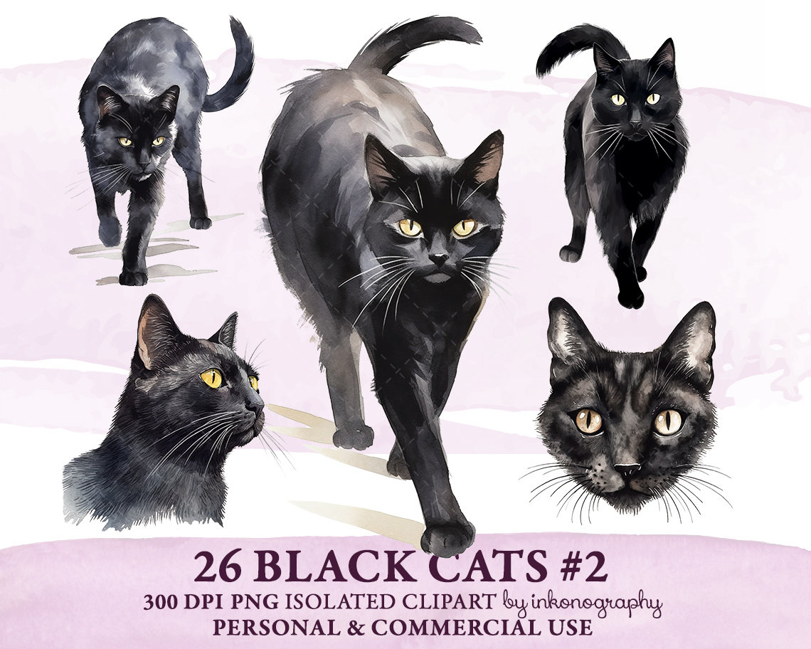 Black Cat Stickers - Digital Design - Printables - PNG