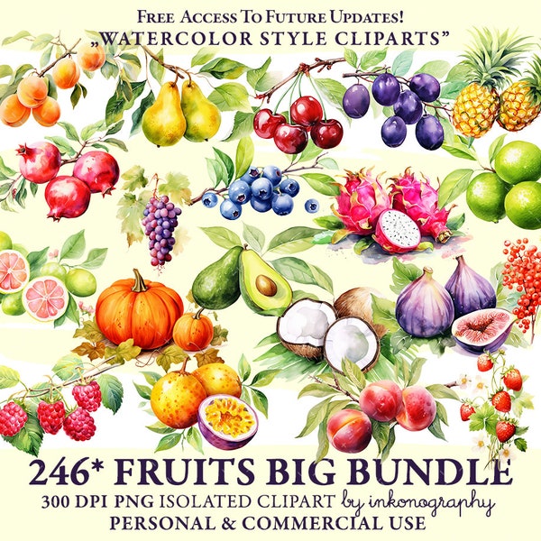 Fruit Watercolor PNG | Fruit Clipart | Food Clipart | Commercial Use | Fruit Clipart Bundle | Digital Download | Tropical Fruit Png