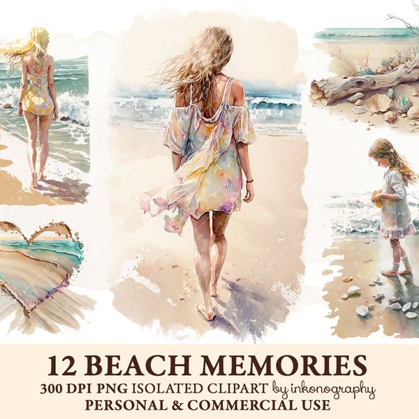 Watercolor Summer Clipart Bundle Beach Landscape Watercolor Scenes Seascape Nautical Sea Ocean Decor Girl on the Beach Nature Landscape png