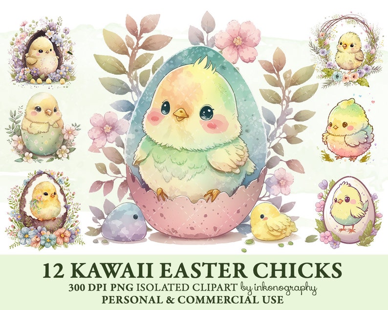 Watercolor Easter Chicks Clipart Bundle, Png Bundle, Kawaii Clipart ...