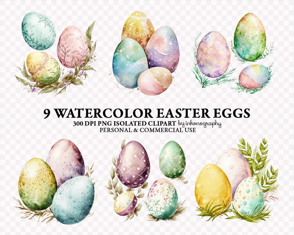 Pastel Watercolor Easter Eggs Png Bundle, Clipart Bundle, Spring ...
