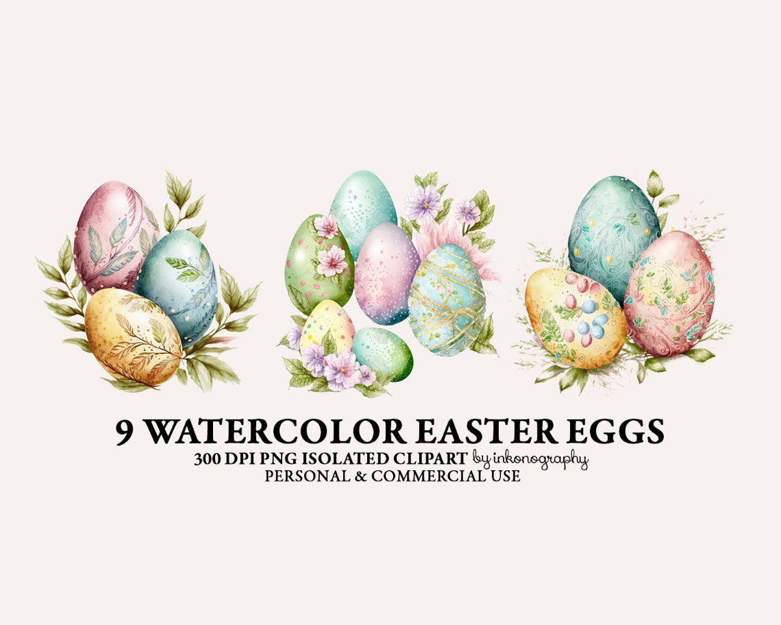 Pastel Watercolor Easter Eggs Png Bundle, Clipart Bundle, Spring ...