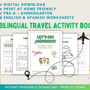 Bilingual Travel Activity Book Printable | Preschool & Kindergarten | Spanish English Worksheets | Digital Download for Kids