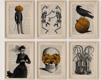 Halloween Gallery Wall Set of 6 Prints, Spooky Art, Fall Decor, Halloween Party, Ghost Print, Witch Poster, Gothic Home Decor Boho Halloween