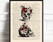 Floral Skull, Husband Wife Gift, Skulls Lover Gift, Sugar Skull Poster, Dark Goth Gift, Skull Book Page, Coworker Man Gift, Funny Dorm 515