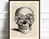 Floral Skull Print, Sugar Skull, Sister Poster Gift, College Room Wall, Skull Artwork, Funny Home Art, Anatomy Poster, Dictionary Paper 026