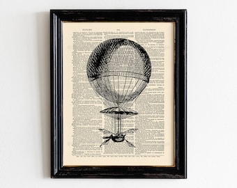 Quadro Su Tela Vintage Mongolfiera E Dirigibile Steampunk - Set 3 Pezzi 60x90cm - Poster Parete Soggiorno - Senza Cornice